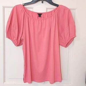 Ann Taylor Salmon Pink Puff-sleeve Pima Cotton Top, size XS